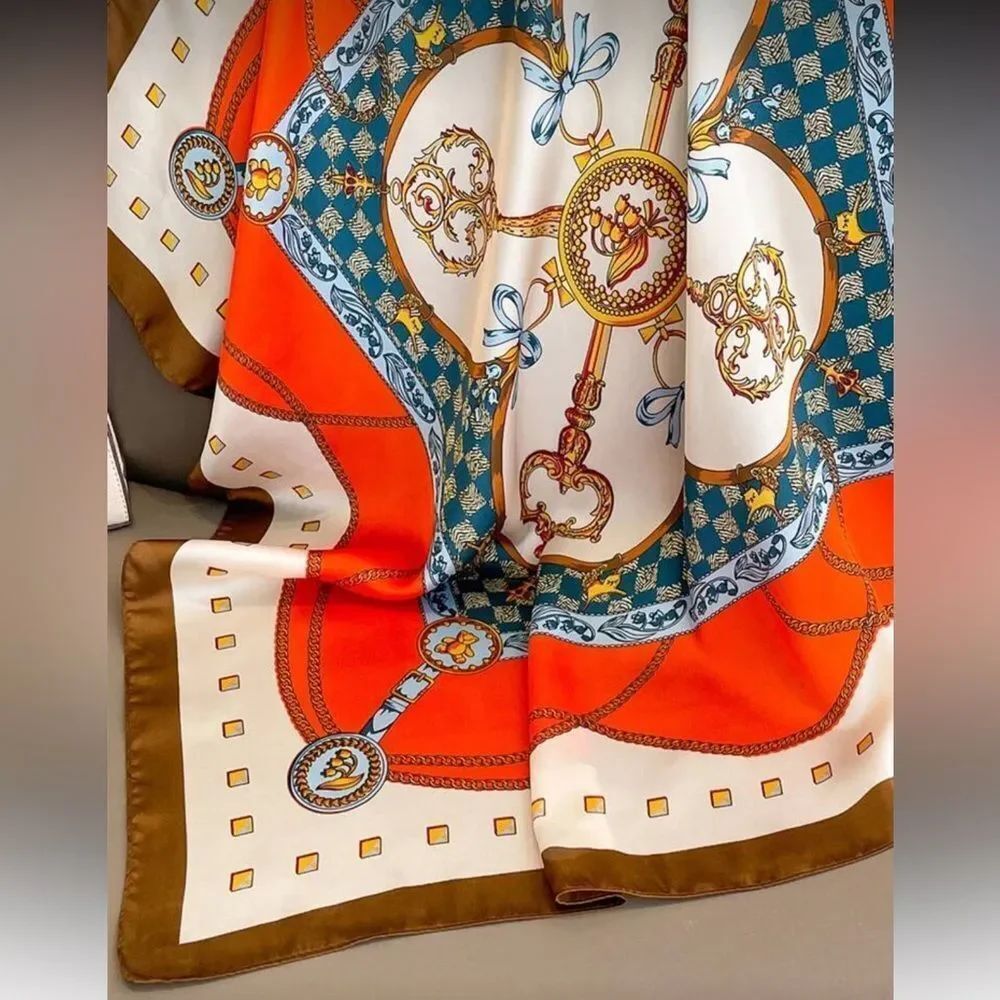 Decorative Scarf in White, Orange A1556 - Picture 4 of 5